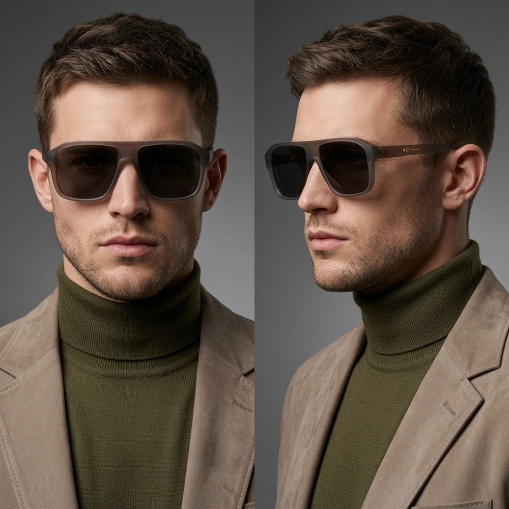 Mens Matte Grey Sunglasses Classy Square Smoke Lens UV400 Business Wear Gafas